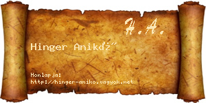 Hinger Anikó névjegykártya