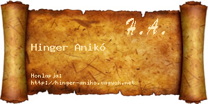 Hinger Anikó névjegykártya